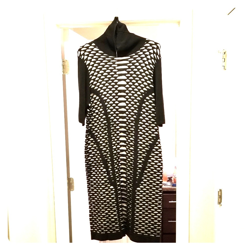 NEW Ashley Stewart Black and White Sweater Dress